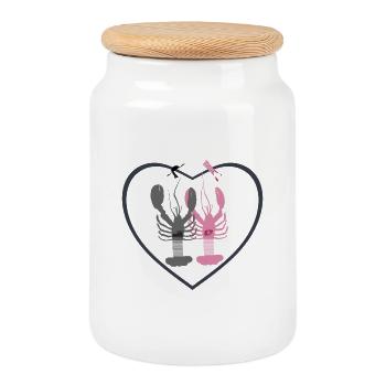 Brittany - Kalon Grey and Pink Lobsters - Cookie Jar with Wooden Lid - white - Front