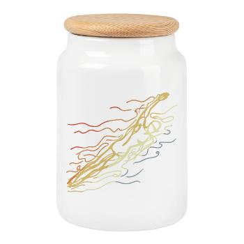 Vintage Swimming Drawing - Cookie Jar with Wooden Lid - white - Front
