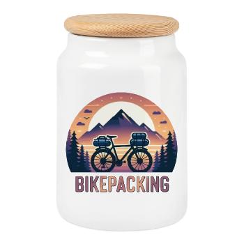 Mountain Camping Fahrrad Bikepacking Bikepacking - Keksdose mit Holzdeckel - Weiß - Vorne