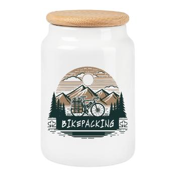 Gravel Bike Mountainbikepacking Abenteuer Design - Keksdose mit Holzdeckel - Weiß - Vorne
