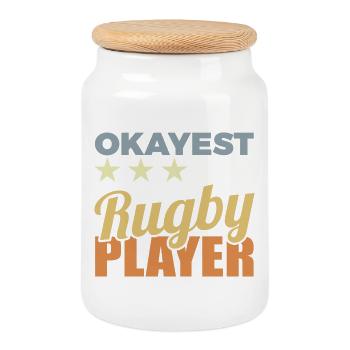 Joueur de rugby moyen - Boîte à biscuits avec couvercle en bois - blanc - Devant