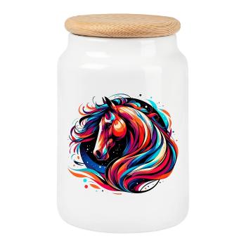 Cheval - Boîte à biscuits avec couvercle en bois - blanc - Devant