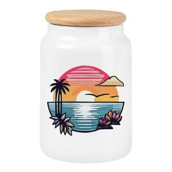 Summer - Cookie Jar with Wooden Lid - white - Front