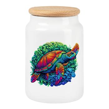 Turtle - Cookie Jar with Wooden Lid - white - Front