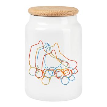 Patins à roulettes rétro - Boîte à biscuits avec couvercle en bois - blanc - Devant
