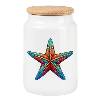 Étoile de mer - Boîte à biscuits avec couvercle en bois - blanc - Devant