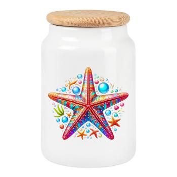 Starfish - Cookie Jar with Wooden Lid - white - Front