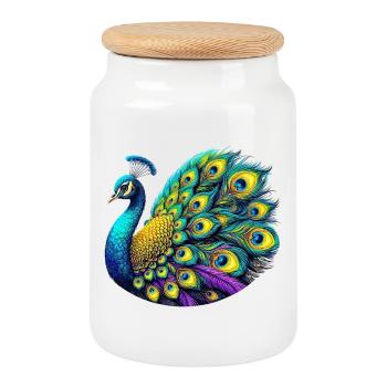 Paon - Boîte à biscuits avec couvercle en bois - blanc - Devant