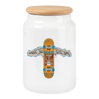 Skateboard wings - Cookie Jar with Wooden Lid - white - Front