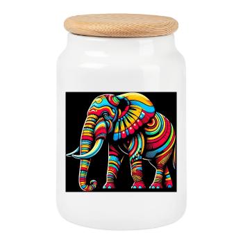 Elefant Pop Art - Keksdose mit Holzdeckel - Weiß - Vorne