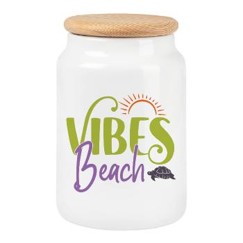 Strand-Vibes - Keksdose mit Holzdeckel - Weiß - Vorne