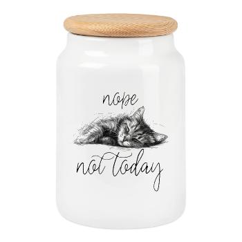 Sleeping kitten sketch style not today - Cookie Jar with Wooden Lid - white - Front