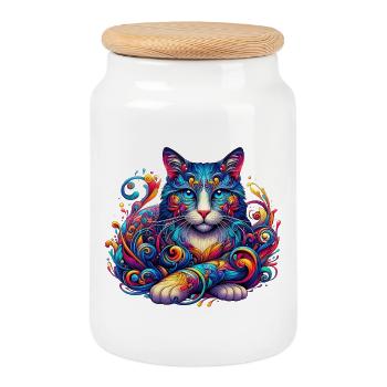 Katze - Keksdose mit Holzdeckel - Weiß - Vorne