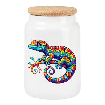 Gecko - Boîte à biscuits avec couvercle en bois - blanc - Devant