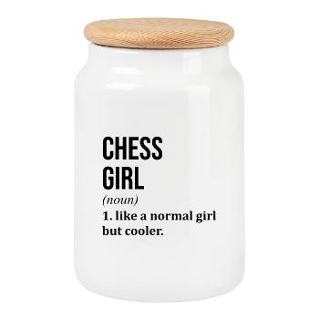 échecs - Boîte à biscuits avec couvercle en bois - blanc - Devant