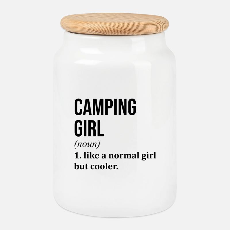 Camping - Keksdose mit Holzdeckel - Weiß