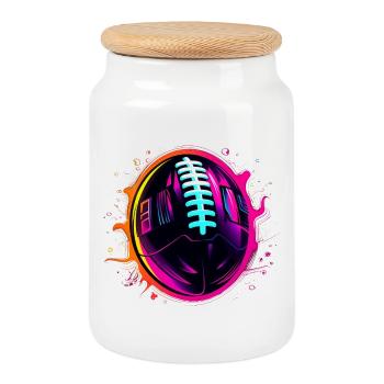 Ballon de football américain Steamwave - Boîte à biscuits avec couvercle en bois - blanc - Devant