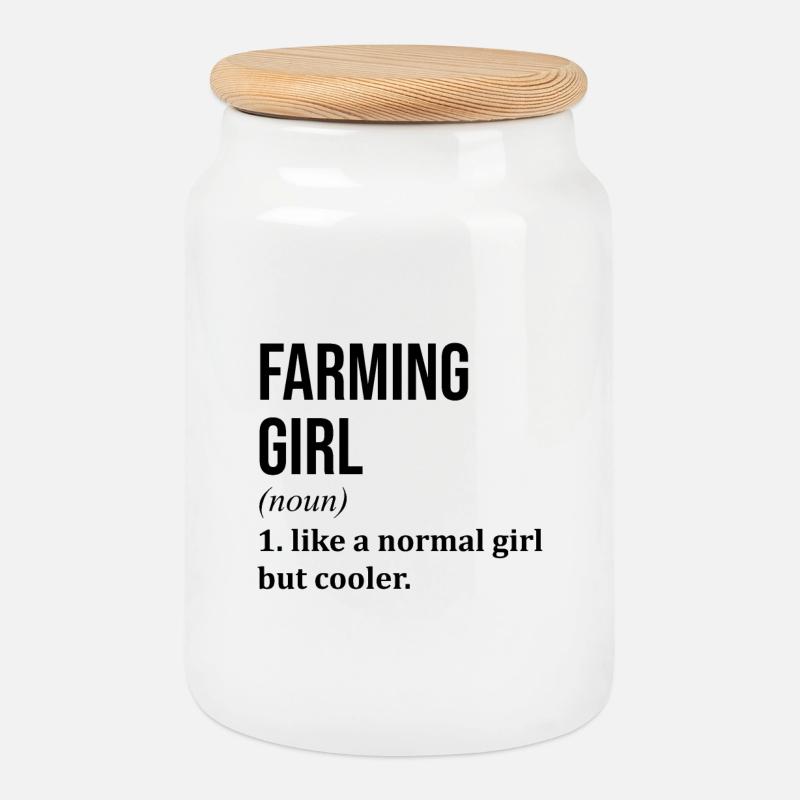 Farming - Cookie Jar with Wooden Lid - white