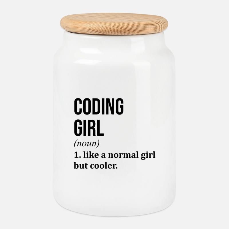 Coding - Cookie Jar with Wooden Lid - white