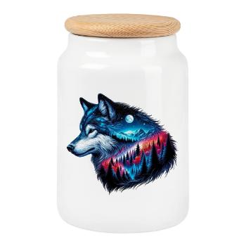Loup - Boîte à biscuits avec couvercle en bois - blanc - Devant