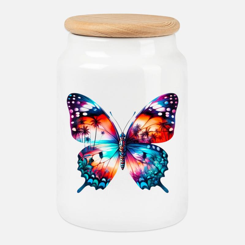 Schmetterling - Keksdose mit Holzdeckel - Weiß