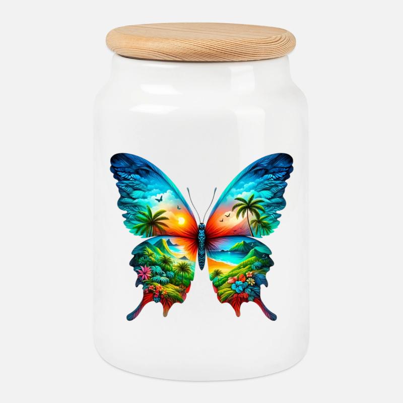 Schmetterling - Keksdose mit Holzdeckel - Weiß
