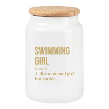 natation - Boîte à biscuits avec couvercle en bois - blanc - Devant