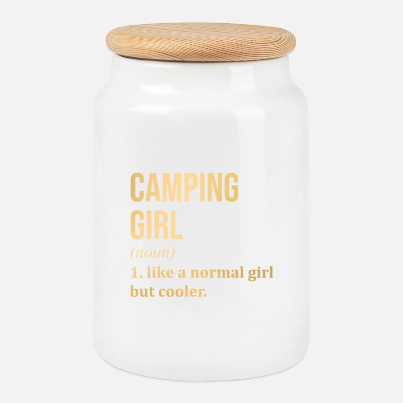 Camping - Keksdose mit Holzdeckel - Weiß