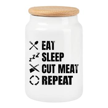 Butcher's Saying - Cookie Jar with Wooden Lid - white - Front