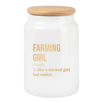 Farming - Cookie Jar with Wooden Lid - white - Front