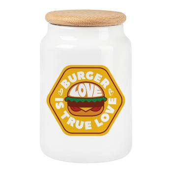 Burger Love - Cookie Jar with Wooden Lid - white - Front