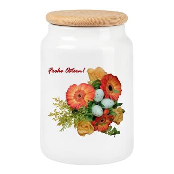 Happy Easter Flower Mix - Cookie Jar with Wooden Lid - white - Front