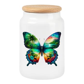 Butterfly - Cookie Jar with Wooden Lid - white - Front