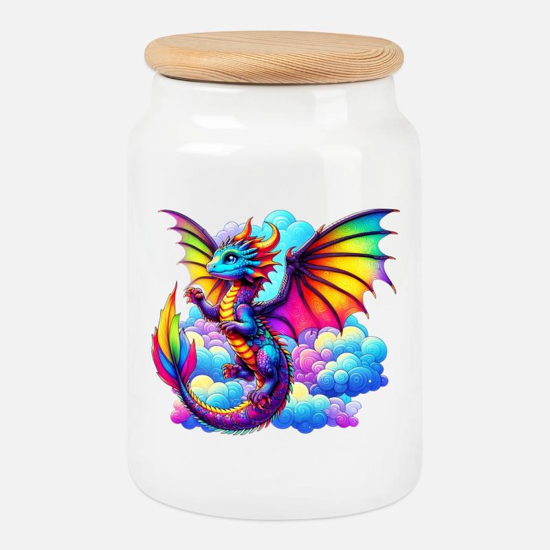 Drache - Keksdose mit Holzdeckel - Weiß