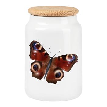 magnifique papillon paon - Boîte à biscuits avec couvercle en bois - blanc - Devant