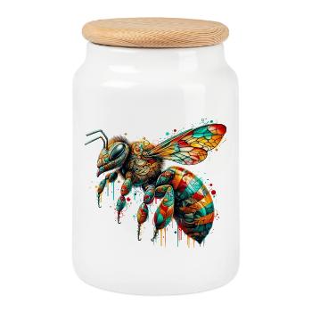 Bee - Cookie Jar with Wooden Lid - white - Front