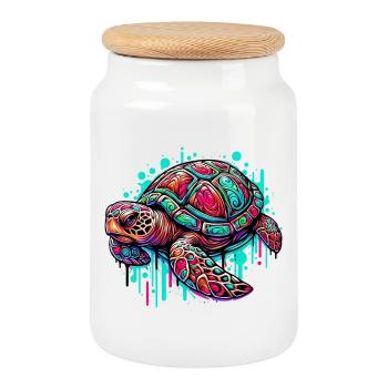 Turtle - Cookie Jar with Wooden Lid - white - Front