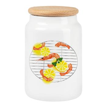 Crevettes ou crevettes aux citrons sur grille à griller - Boîte à biscuits avec couvercle en bois - blanc - Devant