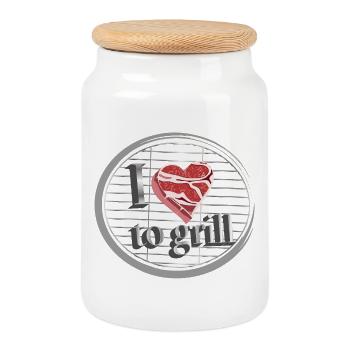 Meat as a heart on the grill - love for grilling - Cookie Jar with Wooden Lid - white - Front