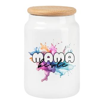 Best Mom, Mother's Day, Mom, Mommy, Supermom - Cookie Jar with Wooden Lid - white - Front