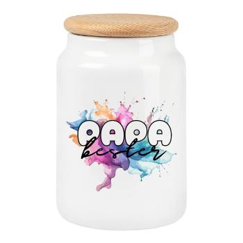 Bester Papa, Vatertag, Männertag, Papi, Vater - Keksdose mit Holzdeckel - Weiß - Vorne