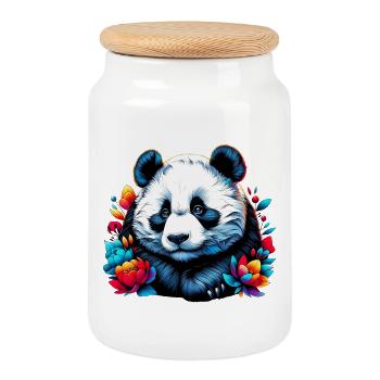 Panda - Cookie Jar with Wooden Lid - white - Front