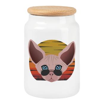 sphinx cat sunset - Cookie Jar with Wooden Lid - white - Front
