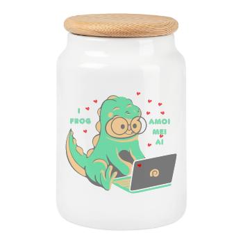 Love 💘 I frog amoi mai AI - Cookie Jar with Wooden Lid - white - Front