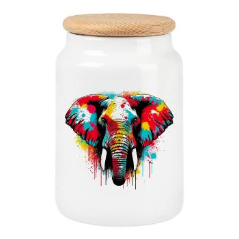 Éléphant - Boîte à biscuits avec couvercle en bois - blanc - Devant