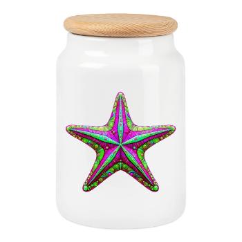 Starfish - Cookie Jar with Wooden Lid - white - Front