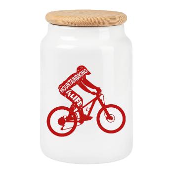 Mountainbike Motivation - Keksdose mit Holzdeckel - Weiß - Vorne