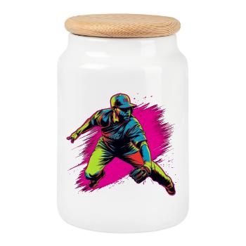 Baseballspieler Steamwave - Keksdose mit Holzdeckel - Weiß - Vorne