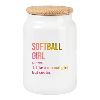 Softball - Cookie Jar with Wooden Lid - white - Front