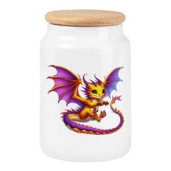 Dragon - Cookie Jar with Wooden Lid - white - Front